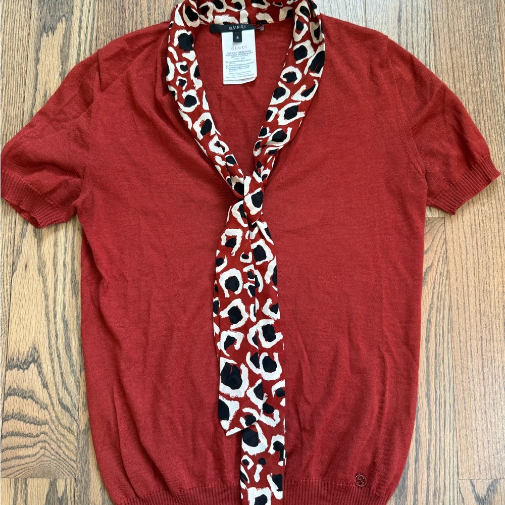 Gucci Red Blouse with Short Sleeves and Tie Front
